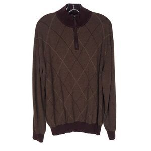 Perry Ellis Burgundy 1/4‎ Zip Pullover Sweater Size XL Diamond Pattern Cotton